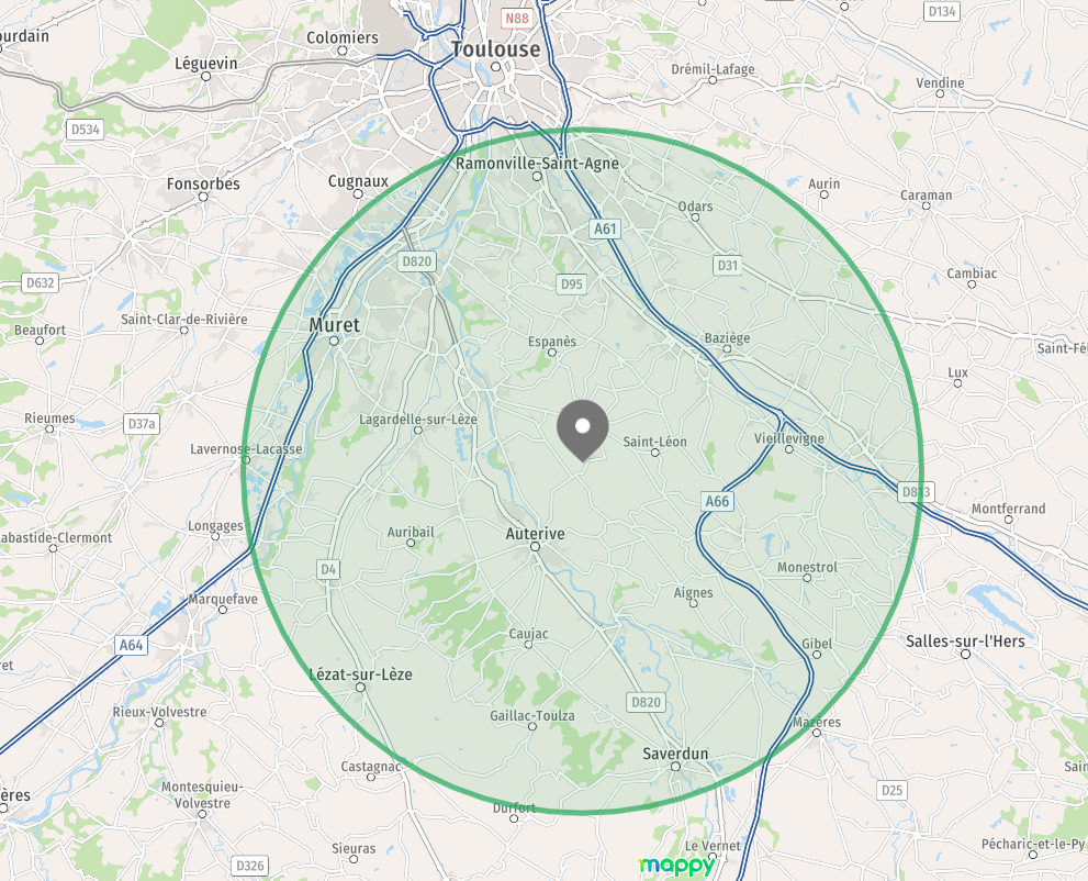 Rayon d'action autour d'Auragne